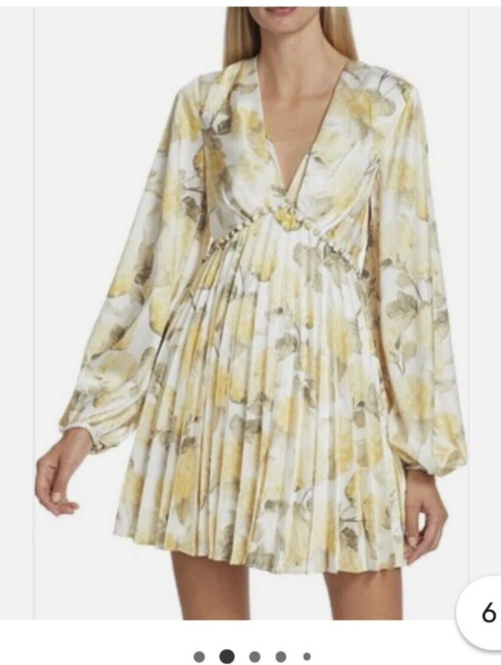 Women's Floral Pleated V-Neck Dress - Yellow/White ACLER 12